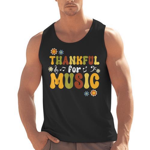 Retro Thankful For Music Floral Music Teacher Thanksgiving Men Women Men Tank Top - teacherstshirts.com