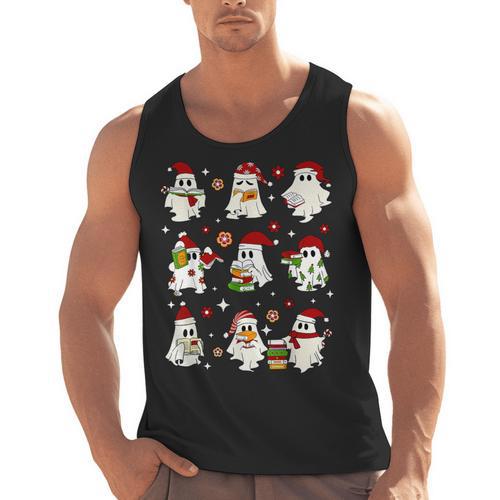 Santa Ghost Reading Books Christmas Library Teacher Men Tank Top - teacherstshirts.com DE