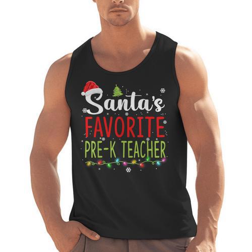 Santa's Favorite Pre-K Teacher Christmas Santa Hat Lights For Men Women Kids Men Tank Top - teacherstshirts.com UK