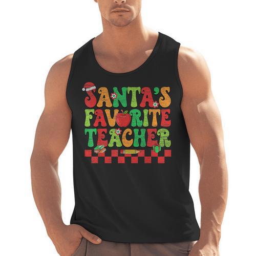 Santas Favorite Teacher Retro Groovy Christmas Xmas Women Men Tank Top - teacherstshirts.com AU