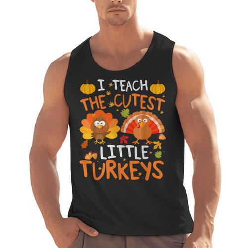 School Thankful I Teach The Cutest Little Turkeys Thanksgiving Teacher Men Tank Top - teacherstshirts.com UK