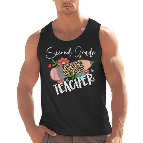 Second Grade Teacher Leopard Pencil 2nd Grade Women Teacher Men Tank Top - teacherstshirts.com