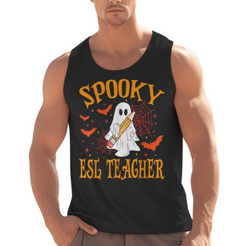 Spooky ESL Teacher Ghost Halloween School Women Men Tank Top - teacherstshirts.com