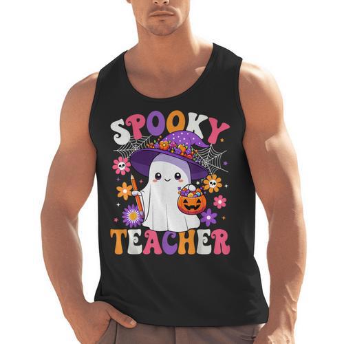 Spooky Teacher Halloween Cute Halloween Teacher Ghost Men Tank Top - teacherstshirts.com AU