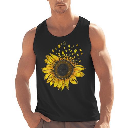 Sunflower Puzzle Pieces Autism Awareness For Mom Teacher For Women Men Tank Top - teacherstshirts.com