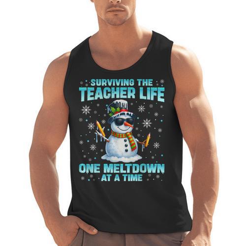 Surviving The Teacher Life Pjs Pajamas Christmas Xmas Teache Men Tank Top - teacherstshirts.com AU
