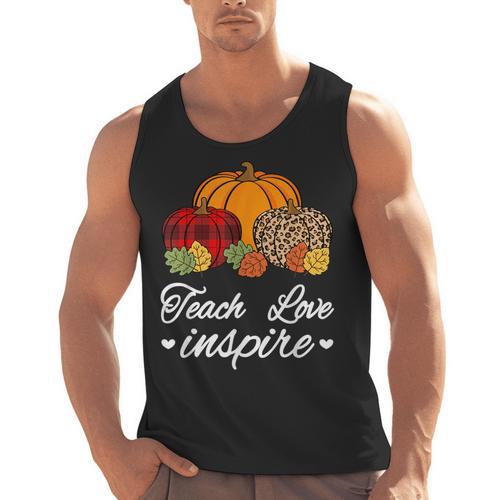 Teach Love Inspire Autumn Fall Plaid Leopard Pumpkin Teacher For Men Women Kids Men Tank Top - teacherstshirts.com