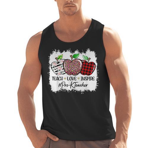 Teach Love Inspire Pre-k Teacher Apple Leopard Red Plain Men Tank Top - teacherstshirts.com