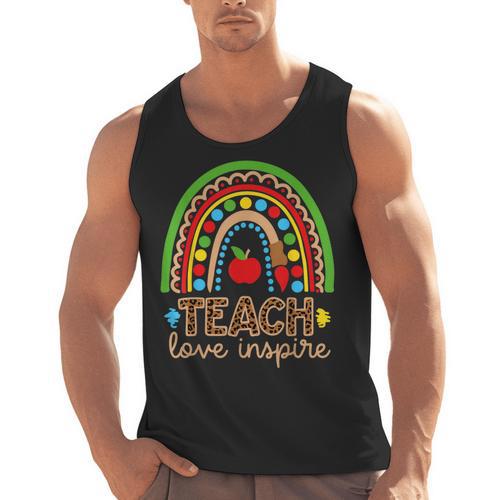 Teach Love Inspire Rainbow Leopard Cheetah Print Teacher Men Tank Top - teacherstshirts.com UK