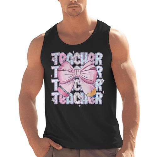 Teacher Bow Pencil Flowers Teacher Back To School Men Tank Top - teacherstshirts.com CA