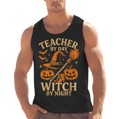 Teacher By Day Witch By Night Halloween Teacher Witch Men Tank Top - teacherstshirts.com