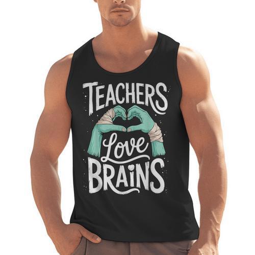 Teacher Halloween Shirt Women Men Teachers Love Brains Men Tank Top - teacherstshirts.com