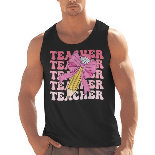 Teacher Pencil Back To School Groovy Pink Teacher First Day Men Tank Top - teacherstshirts.com UK