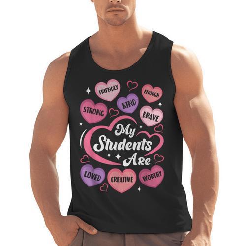 Teacher Positive Affirmations Candy Heart Valentine's Day Men Tank Top - teacherstshirts.com UK