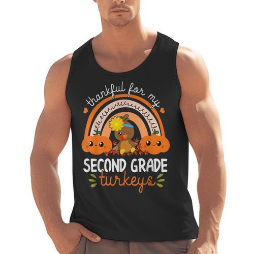 Teacher Thanksgiving Thankful For My Second Grade Turkeys Men Tank Top - teacherstshirts.com AU