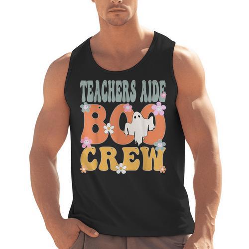Teachers Aide Boo Crew Ghost Groovy Halloween For Women Men Tank Top - teacherstshirts.com UK