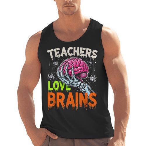 Teachers Love Brains Halloween 2025 Skeleton Costume Men Tank Top - teacherstshirts.com CA