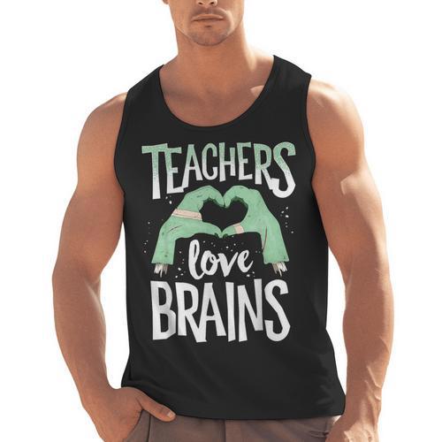 Teachers Love Brains Halloween Costume Trick Treat Zombie Men Tank Top - teacherstshirts.com CA