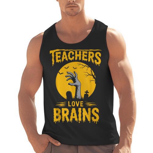 Teachers Love Brains Shirt Men Women Halloween Teacher Men Tank Top - teacherstshirts.com CA