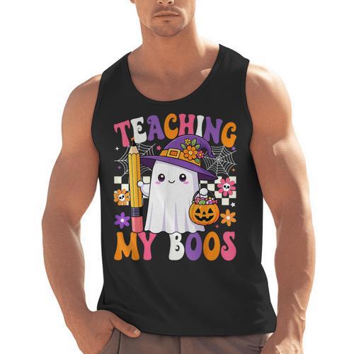 Teaching My Boos Ghost Teacher Cute Pencil Halloween Teacher Men Tank Top - teacherstshirts.com
