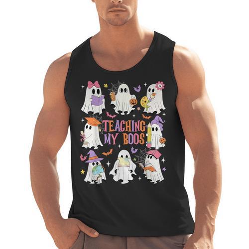 Teaching My Boos Teacher Cute Ghost Groovy Teacher Halloween Men Tank Top - teacherstshirts.com