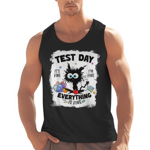 Test Day Stressed Cat Teacher Student Kids Testing Day Men Tank Top - teacherstshirts.com