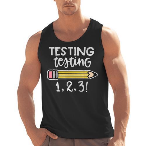 Testing Testing 123 Cute Test Day School Teacher Exam For Men Women Girls Kids Men Tank Top - teacherstshirts.com AU
