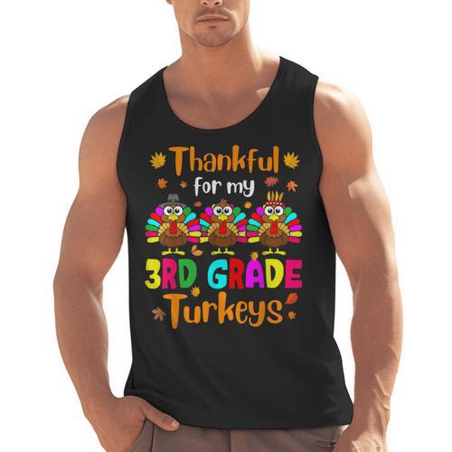 Thankful For My 3rd Grade Turkeys Thanksgiving Teacher Kids Men Tank Top - teacherstshirts.com UK