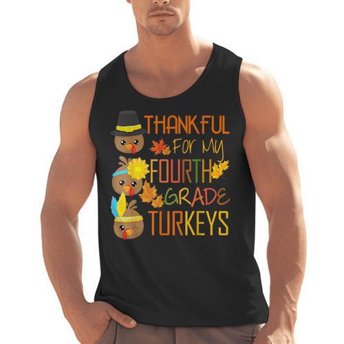 Thankful For My 4th Grade Turkey Thanksgiving Turkey Teacher Men Tank Top - teacherstshirts.com DE