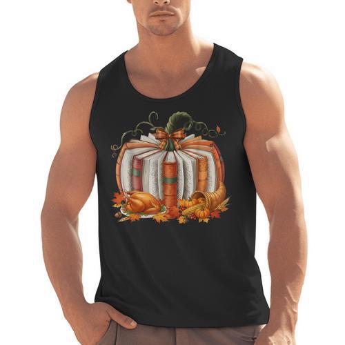 Thanksgiving Book Pumpkin Reading Teachers Fall Lovers Boys Men Tank Top - teacherstshirts.com CA