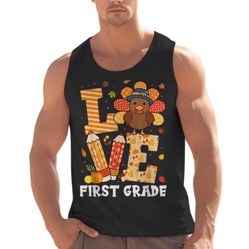 Thanksgiving Love First Grade Teacher Turkey Autumn Fall For Men Women Girls Kids Men Tank Top - teacherstshirts.com CA