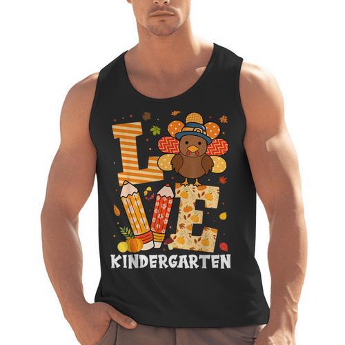Thanksgiving Love Kindergarten Teacher Turkey Autumn Fall Men Tank Top - teacherstshirts.com CA