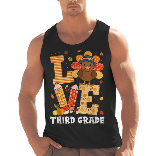Thanksgiving Love Third Grade Teacher Turkey Autumn Fall Men Women Girls Kids Men Tank Top - teacherstshirts.com CA