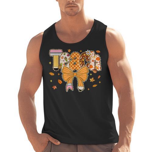 Thanksgiving Teacher Pencil Bow One Thankful Teacher Fall Men Tank Top - teacherstshirts.com