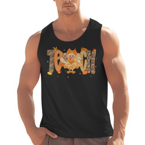 Thanksgiving Turkey Teach Thankful Teacher Girly Bow Women Men Tank Top - teacherstshirts.com AU