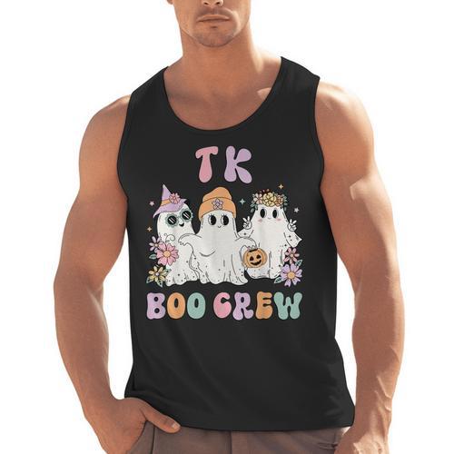 TK Boo Crew Retro Groovy Halloween Floral Ghost TK Teacher Men Tank Top - teacherstshirts.com DE