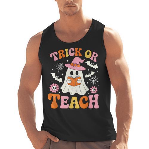 Trick Or Teach Cute Floral Ghost Teacher Halloween Costume Men Tank Top - teacherstshirts.com UK