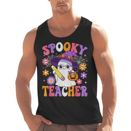 Trick Or Teach Spooky Teacher Ghost Halloween Teacher Men Tank Top - teacherstshirts.com UK