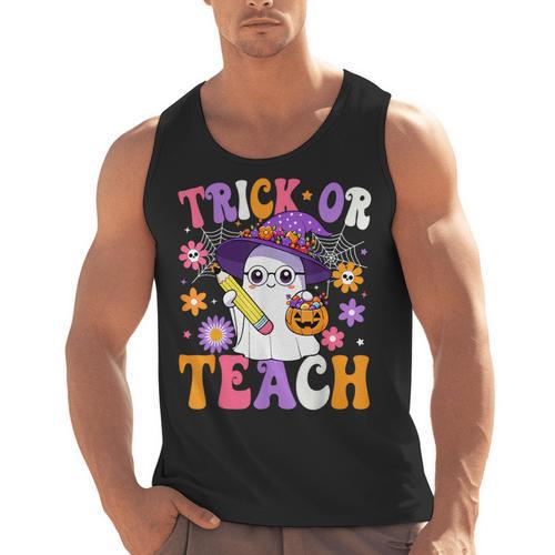 Trick Or Teach Teacher Ghost Teaching Fun Halloween Teacher Men Tank Top - teacherstshirts.com UK