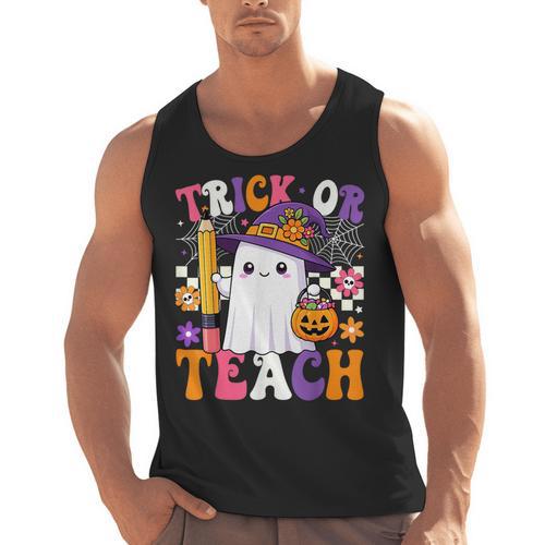 Trick Or Teach Teacher Pencil Ghost Halloween Teacher Men Tank Top - teacherstshirts.com UK