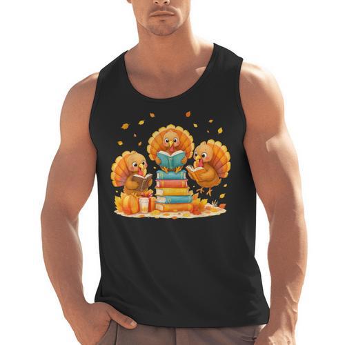 Turkey Read Books Reading Fall Thanksgiving Teacher Men Tank Top - teacherstshirts.com UK