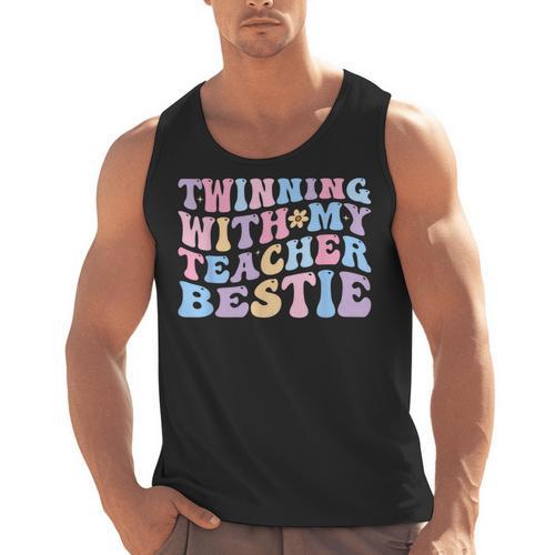 Twinning With My Teacher Bestie Teaching Partner Men Tank Top - teacherstshirts.com UK