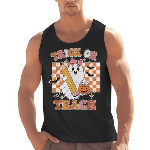 Vintage Teacher Shirt Women Trick Or Teach Halloween Men Tank Top - teacherstshirts.com UK