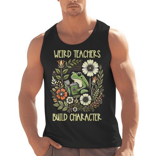 Weird Teachers Build Character Frog Reading Book Librarian Men Tank Top - teacherstshirts.com UK