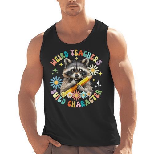 Weird Teachers Build Character Raccoon Colourful Floral Men Tank Top - teacherstshirts.com CA