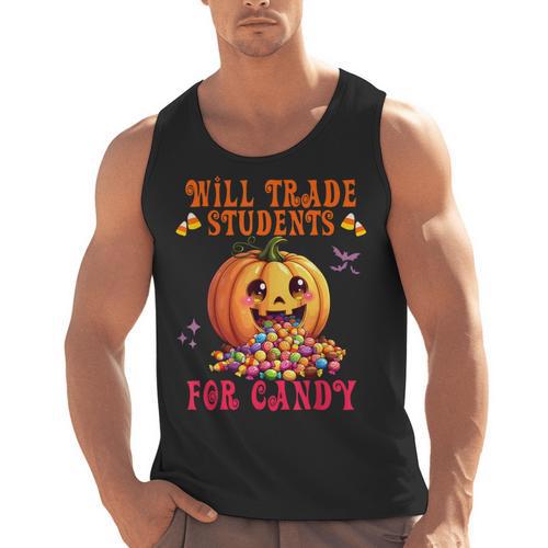 Will Trade Students For Candy Teacher Cute Halloween Pumpkin Men Tank Top - teacherstshirts.com CA