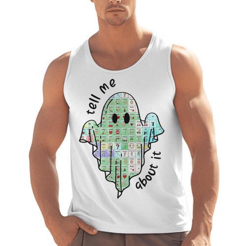 AAC Ghost Tell Me About It Speech Pathology AAC Sped Teacher Men Tank Top - teacherstshirts.com DE