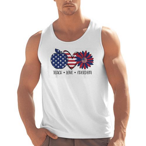 American Flag Teach Love Freedom Preschool Teacher 4th July Men Tank Top - teacherstshirts.com UK