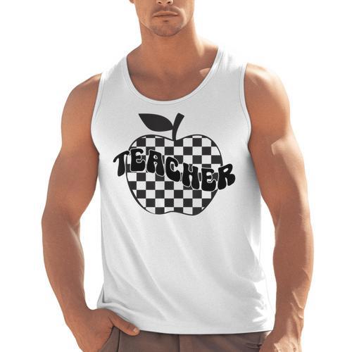 Back To School Checkered Apple Teacher Checkerboard Teacher For Men Women Girls Kids Men Tank Top - teacherstshirts.com