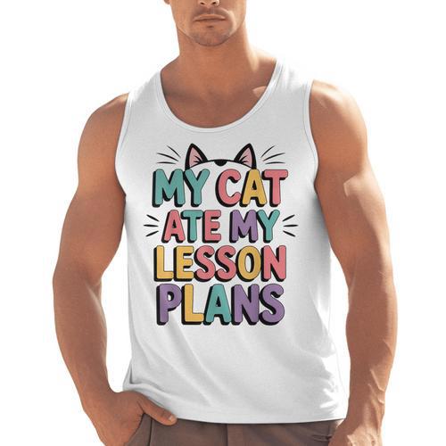 My Cat Ate My Lesson Plans Teacher Cat Humor Men Tank Top - teacherstshirts.com AU